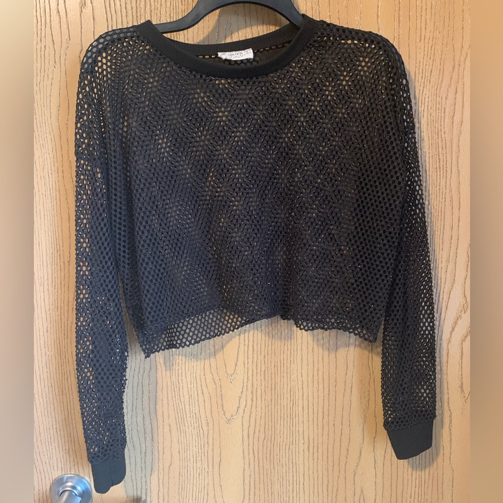 Black Mesh Long Sleeve Boxy Crop Top